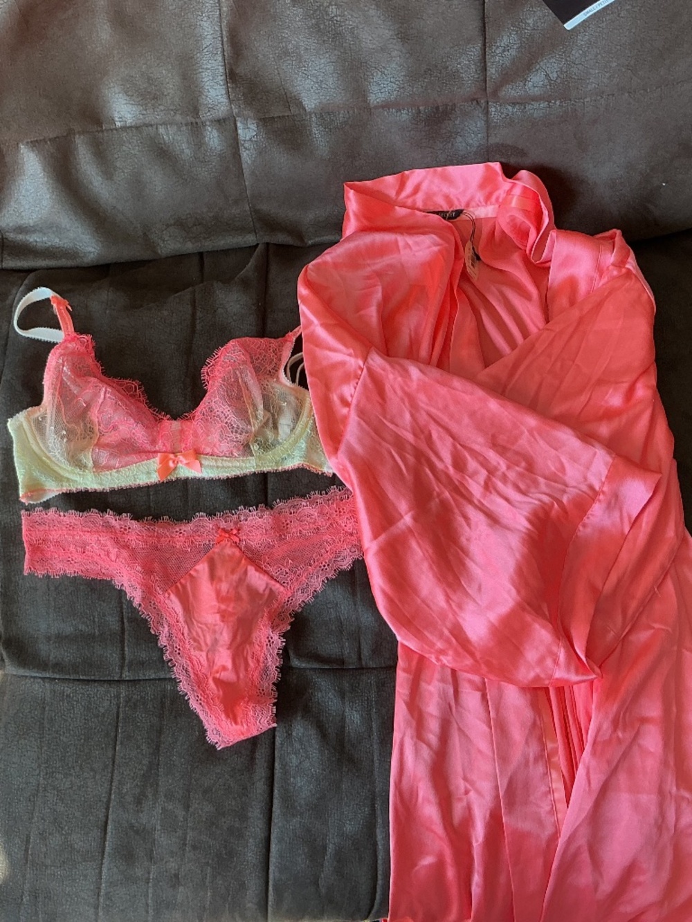 Victoria’s Secret Bright Coral Orange Bra, Panty, and Robe